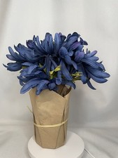 New Ashland Artificial Floral Dark Blue Mum 6-8 Lg Blooms Light Pot 9”x12” HOM17