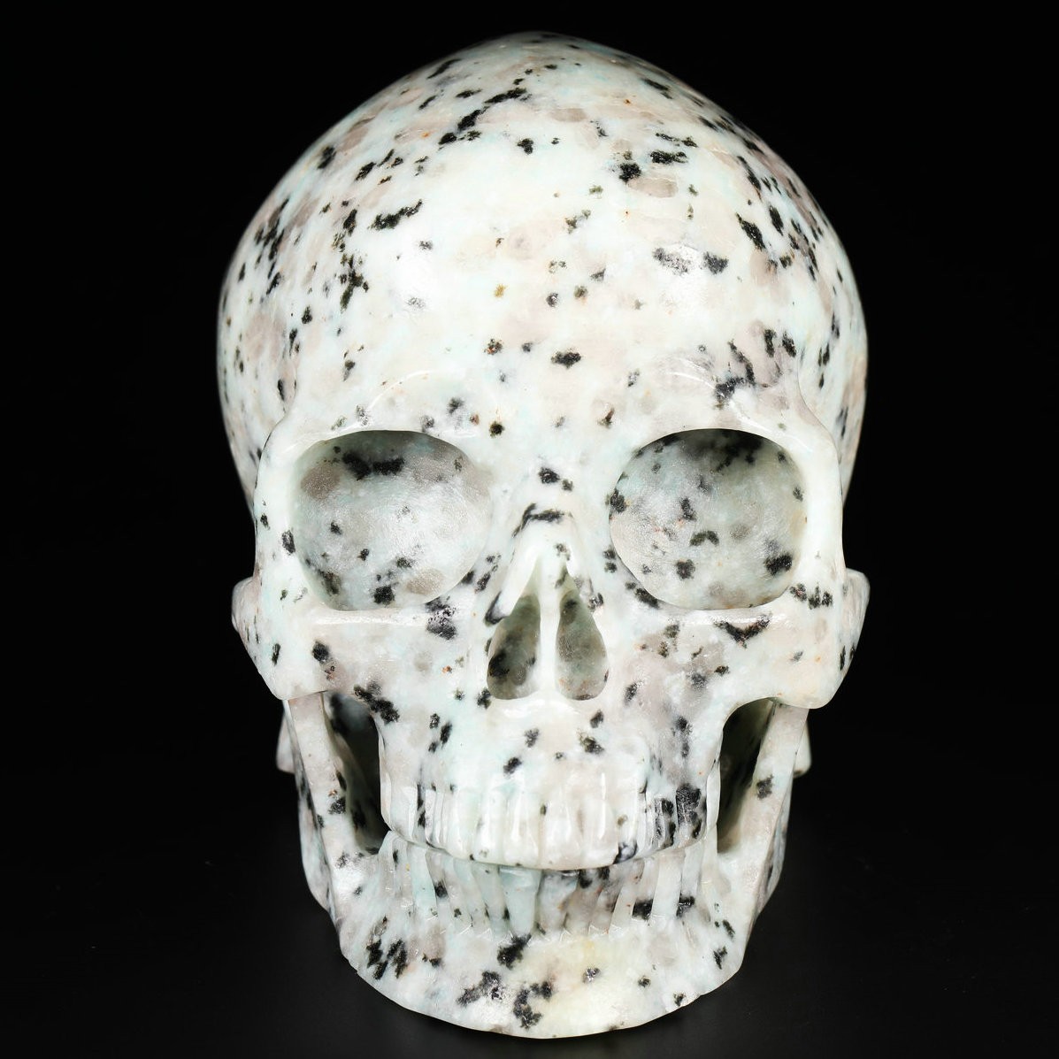 Huge 5.0" Kiwi Jasper Carved Crystal Skull, Realistic, Crystal Healing