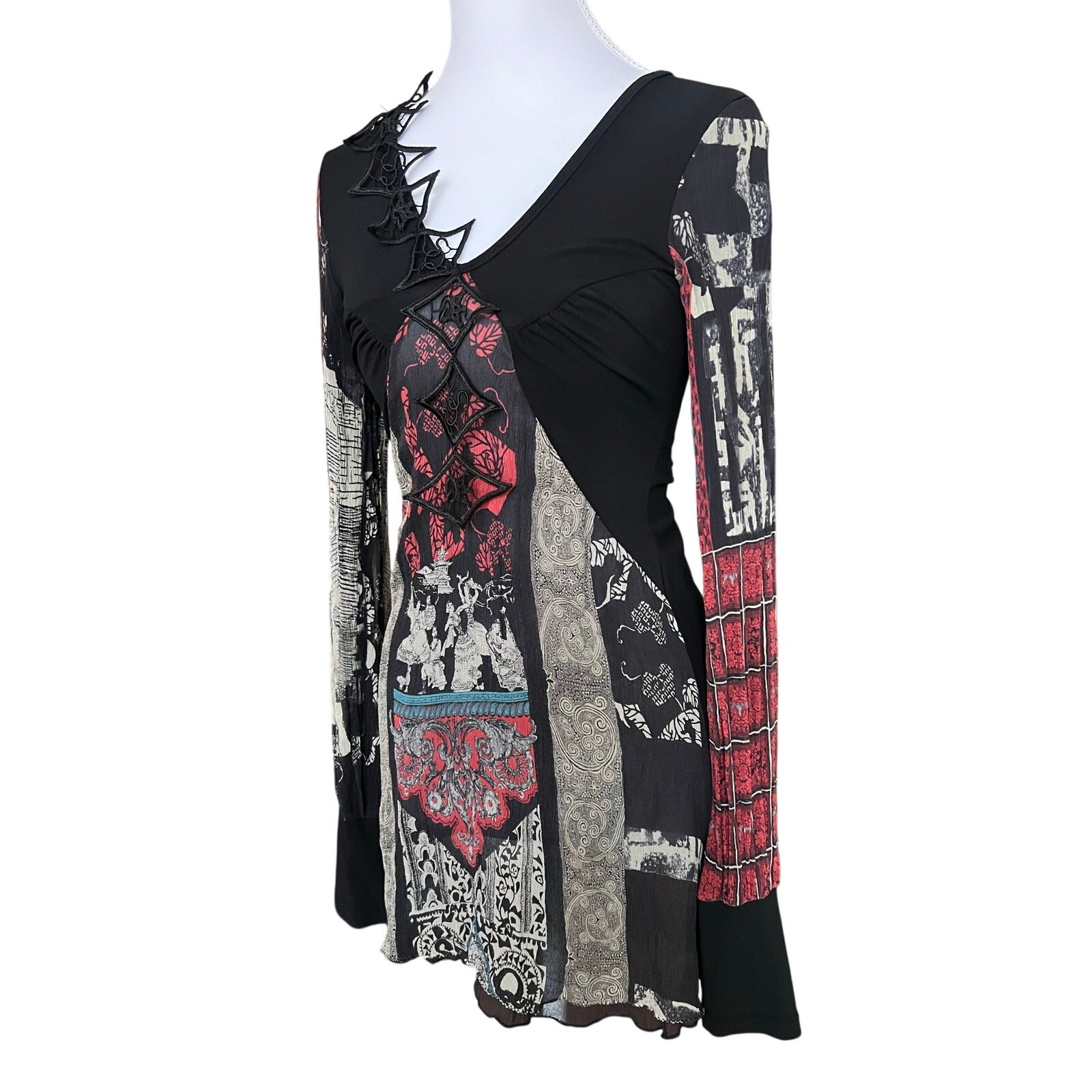 Save the Queen Gothic Patchwork 100% Silk Tunic D… - image 2