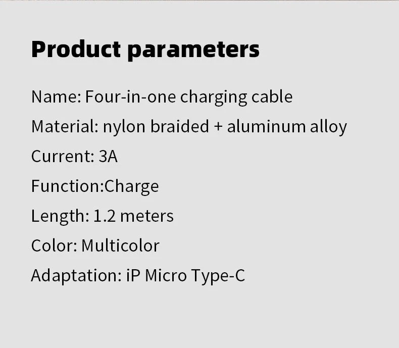 4 In 1 Heavy Duty Nylon Type-C ,iPhone, Micro, 3ft, 1.2m - Image 4 of 4