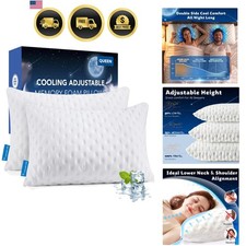 Cooling Side Sleeper Pillow for Neck Pain Adjustable Memory Foam Queen Set of 2