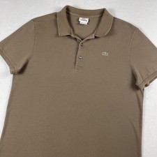 Lacoste Polo Shirt Mens M/L Brown Stretch Pique Croc Logo Casual Knit Vintage