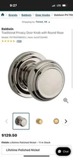 Baldwin PV.TRA.TRR Traditional Privacy Door Knob - Nickel