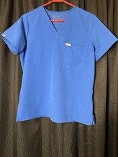 Figs Technical Collection Women's size Small Blue V Neck Scrub Top Short Sleeve