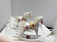 Vintage Wooden Painted Rocking Horse With Fur Mane And Tail