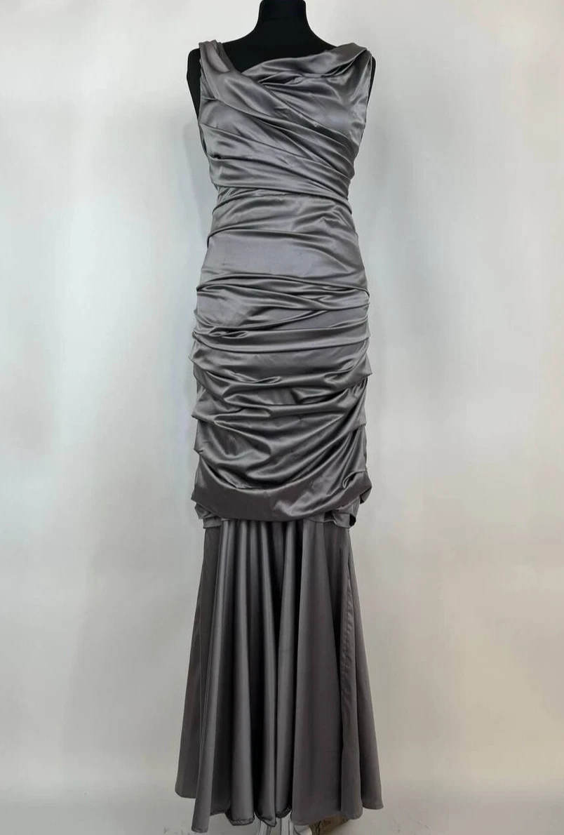 Dolce Gabbana — Dolce & Gabbana Silver Silk Stretch Sheath Mermaid Gown Dress Size 44