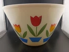Vintage Anchor Hocking Fire King Tulips Milk Glass Mixing Bowl 9.5" IVORY