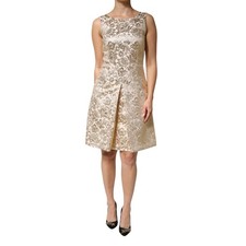 DOLCE & GABBANA Dress Beige Gold Floral Brocade Sleeveless IT42/US8/M 2480usd