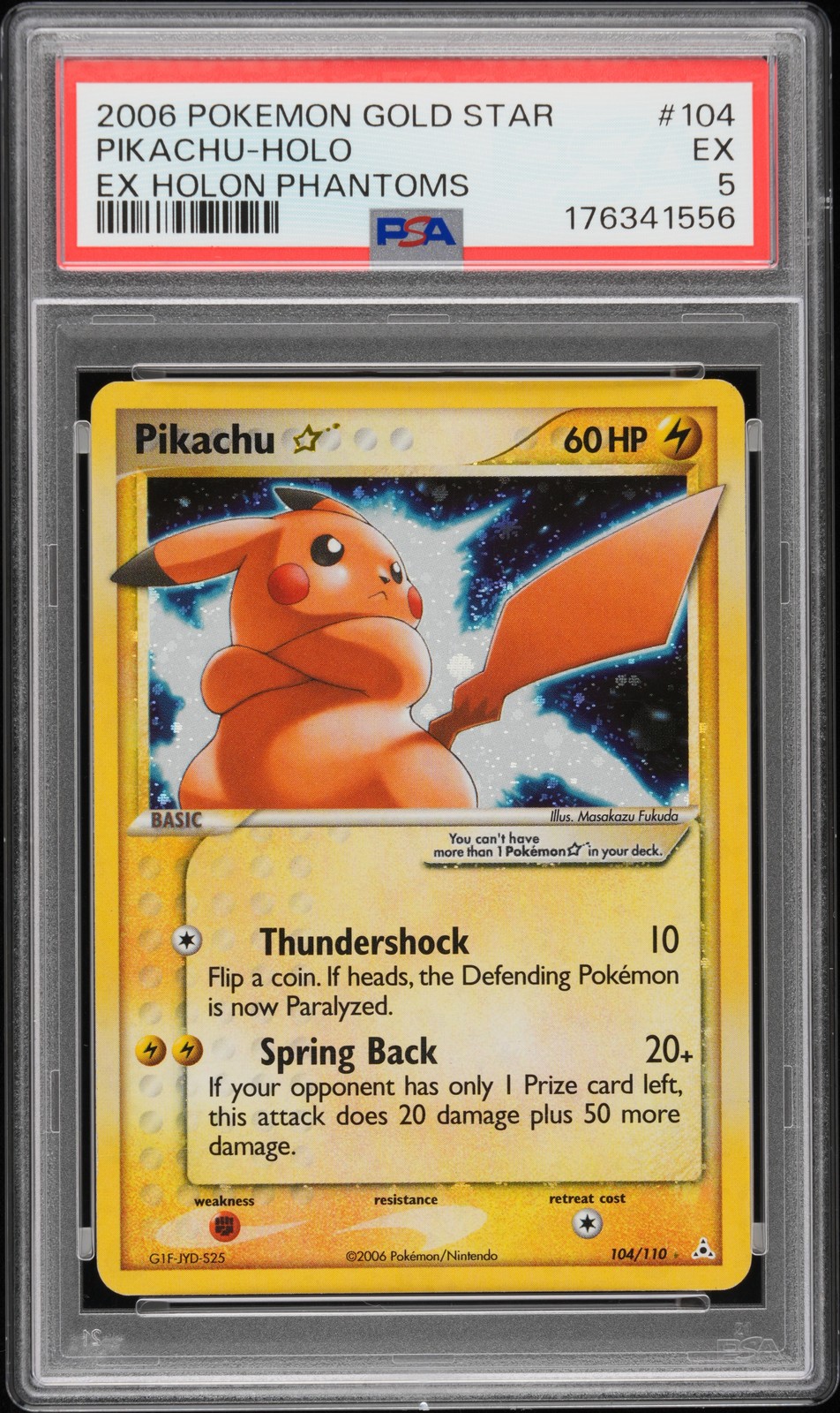 2006 POKEMON EX HOLON PHANTOMS GOLD STAR #104 PIKACHU-HOLO PSA 5