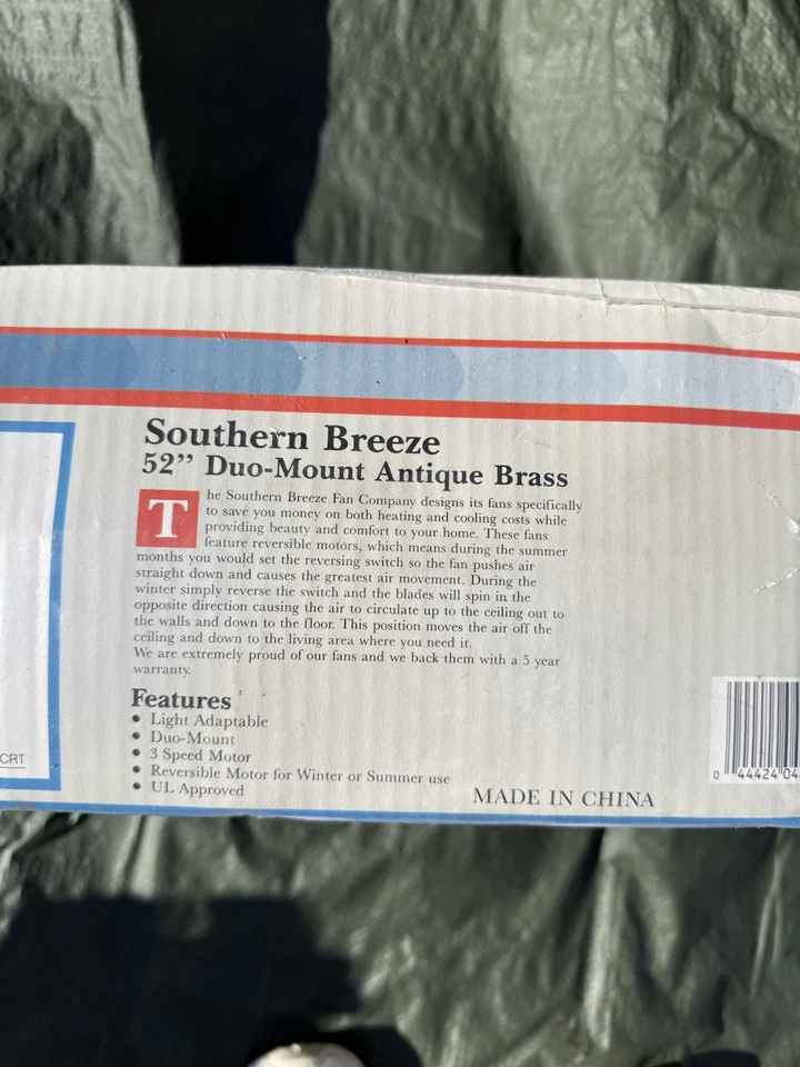 52” Antique Brass Ceiling Fan Oak Wicker Rattan 5 Blades Vintage NOS Duo-Mount - Image 4 of 4