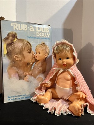 Vintage 1973 Ideal Rub A Dub Dolly Original Box Rare Original Pink Towel