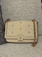 Victoria's Secret Quilted Cream Shoulder Bag Gold Chain Strap Logo Accent