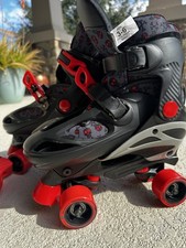 Roller Derby Skates: Black  Red Skull pattern Kids' Adjustable 2 in 1; 3-6Y