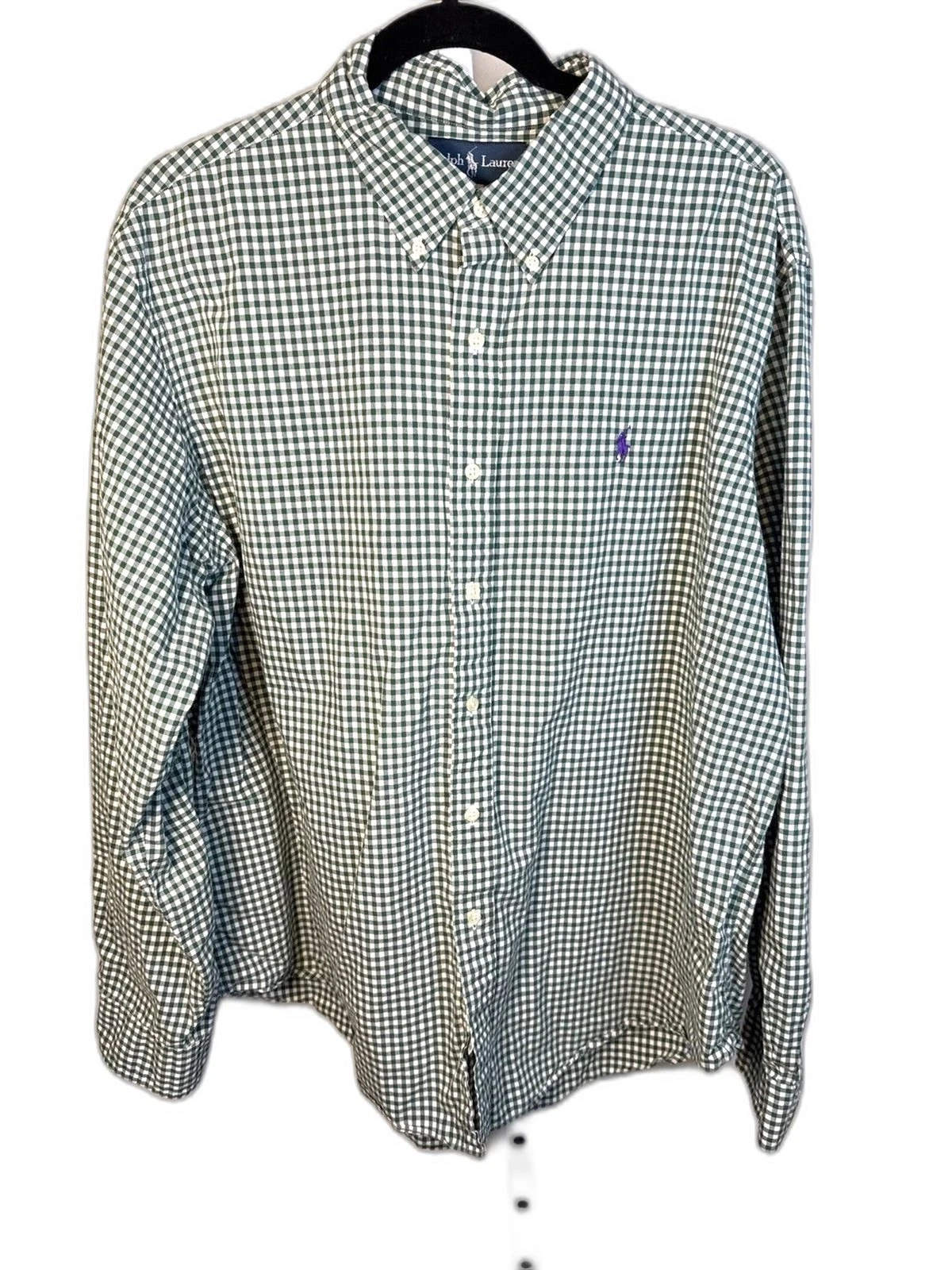 Ralph Lauren Oxford Shirt Mens XXL Green Gingham Check 100% Cotton Purple Pony