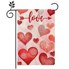 Valentine's Day Heart Garden Flag 12x18 Double Sided Red Love Heart Outdoor Yard