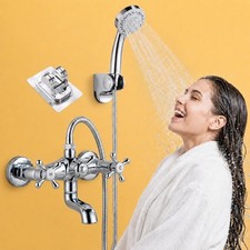 Bathtub Faucet with Hand Shower Tub Filler Wall Mount Chrome Solid Brass Retr...