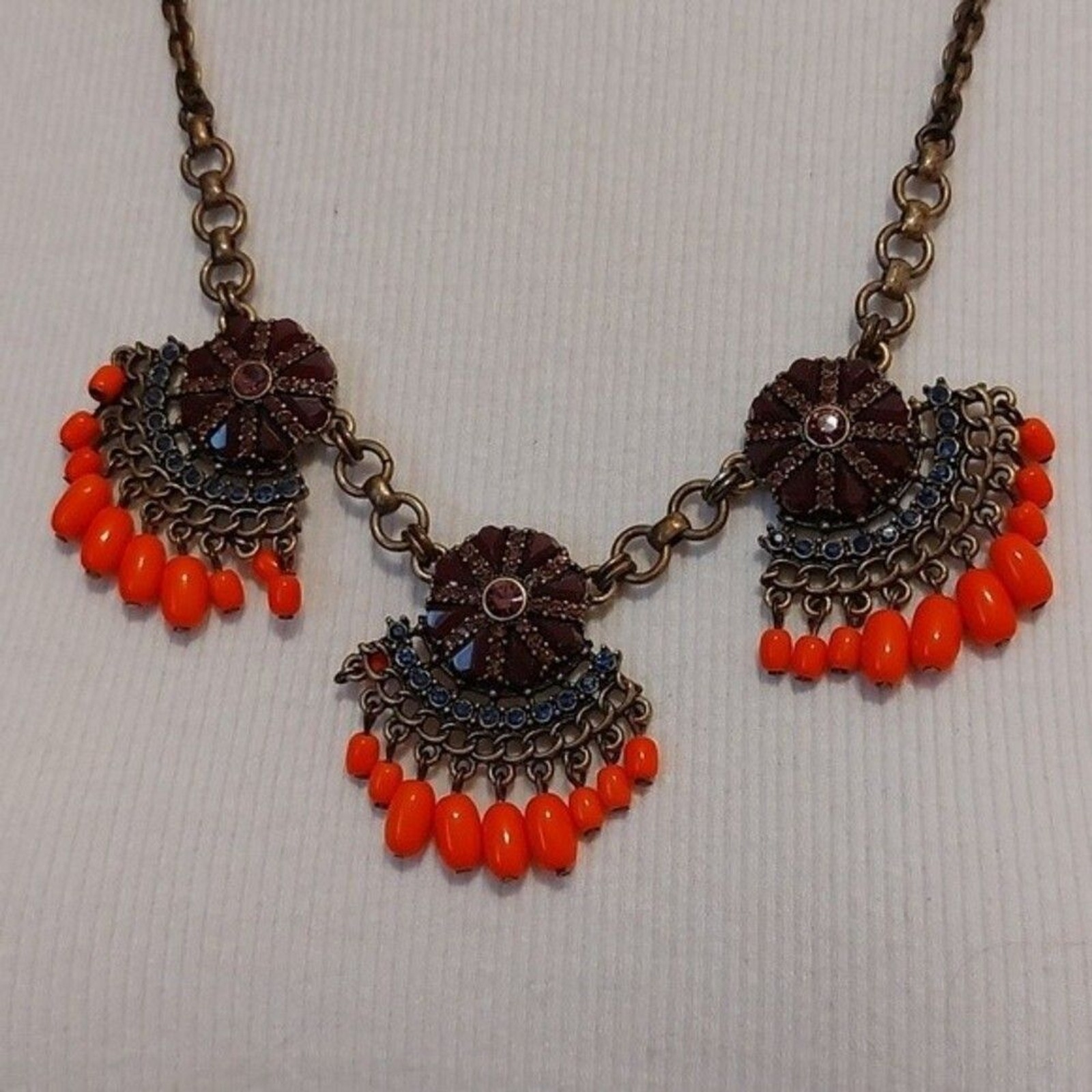 J.Crew Neon Orange Boho Chic Statement Necklace - image 2