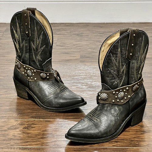 Circle G Western Womens Boots 77.5M Black Silver Brushed Leather Pointed Toe