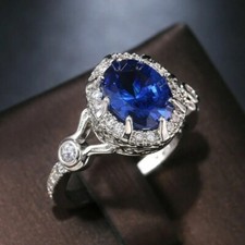 Engagement Halo Women Ring 925 Sterling Silver 2.40Ct Oval Lab-Created Sapphire