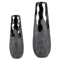 2Er Set Deko Vasen Anthrazit Konisch Rund 28 + 36Cm Silber Grau Keramik Formano