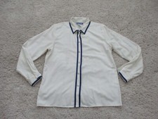 Vintage Pendleton Shirt Womens 12 Off White Blue Trim Blouse Button Up USA Made