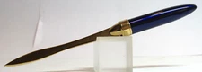 Blue  Round Top Letter Opener Gold Chrome Plated Steel 5 3/4" Long +Gift Pouch