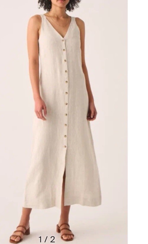 Faherty Big Sir Maxi Dress Flax Linen Button Down Tank A-Line Skirt XS |  eBay