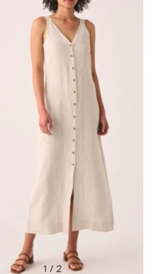 Faherty Big Sir Maxi Dress Flax Linen Button Down Tank A-Line Skirt XS |  eBay