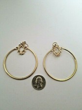 Large Gold Toned Hoop Earrings with Abstract Decor Pierced