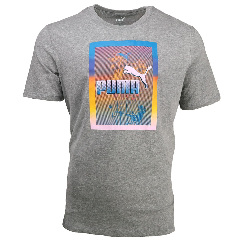 Мужские повседневные топы серого цвета с коротким рукавом и круглым вырезом Puma Palms 68438904