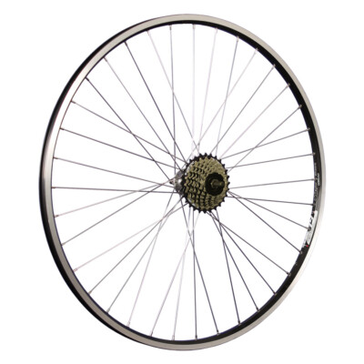 28 Zoll Hinterrad Hohlkammer geöst + 7 fach Shimano Schraubkranz Laufrad schwarz