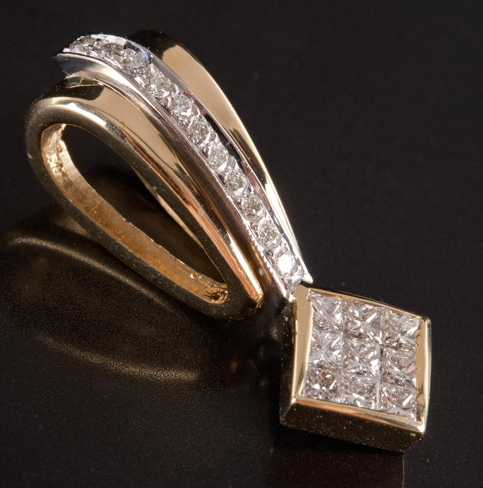 18k Yellow White Gold Princess Round Diamond Slide Style Pendant .355ctw 4.05g - Image 3 of 4