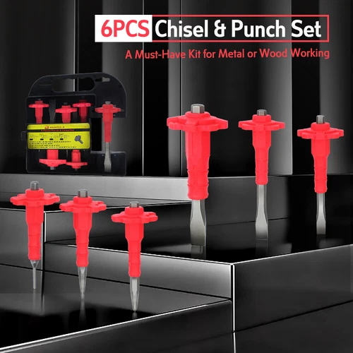 JJ 6PCS Pin Punch Set High Carbon Steel for Metal and Wood Working Cushion Grip