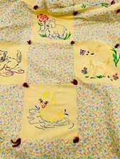 Homemade Patchwork Baby Quilt Floral Puffy Paint Butterflies Animals Elephant