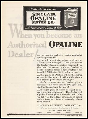 1928 Sinclair Refining Company Inc. New York Opaline Motor Oil Vintage Print Ad