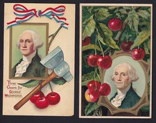 2-Patriotic-George Washington-Cherries-Hatchet-Embossed Antique Postcards Lot