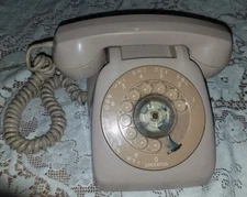 Dusty Rose Beige Automatic Electric Rotary Desk Telephone Vintage Phone