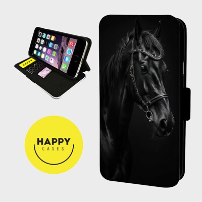 UNGLAUBLICHES SCHWARZES PFERD - Kunstleder Klapp Handy Hülle Cover - iPhone/Samsung