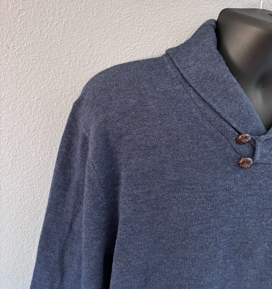 Suéter Toscano Cuello Doble Botón Para Hombre Talla XL Azul Manga Larga Lana Merino Foto 2 de 4