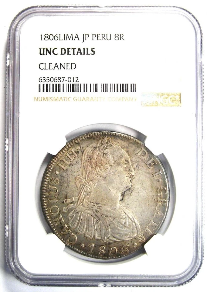 1806 Peru Charles IV 8 Reales Silver Coin 8R - NGC Uncirculated Detail (UNC MS) - Image 2 of 4