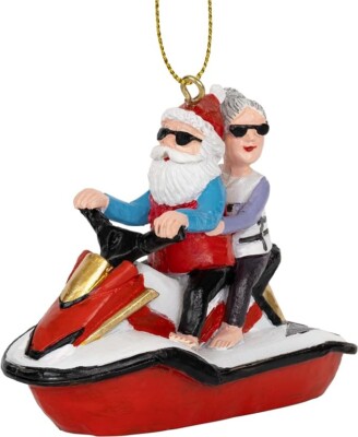 Santa Riding Jet Ski with Mrs Claus Christmas Tree Water Sport Ornament
