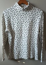 Vintage Womens FG Field Gear Christmas Holly Leaf XL Cotton Turtleneck