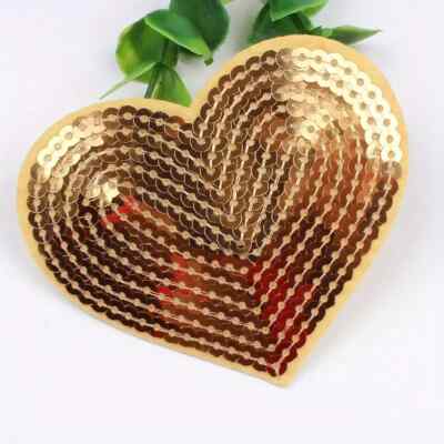 Golden Sequin Heart 3+1/4 x 2+3/4 -inch Iron-On patch FREE SHIPPING