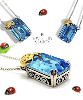 Weißgold Finish Blautopas Gelbgold Marienkäfer Anhänger Damen Halskette