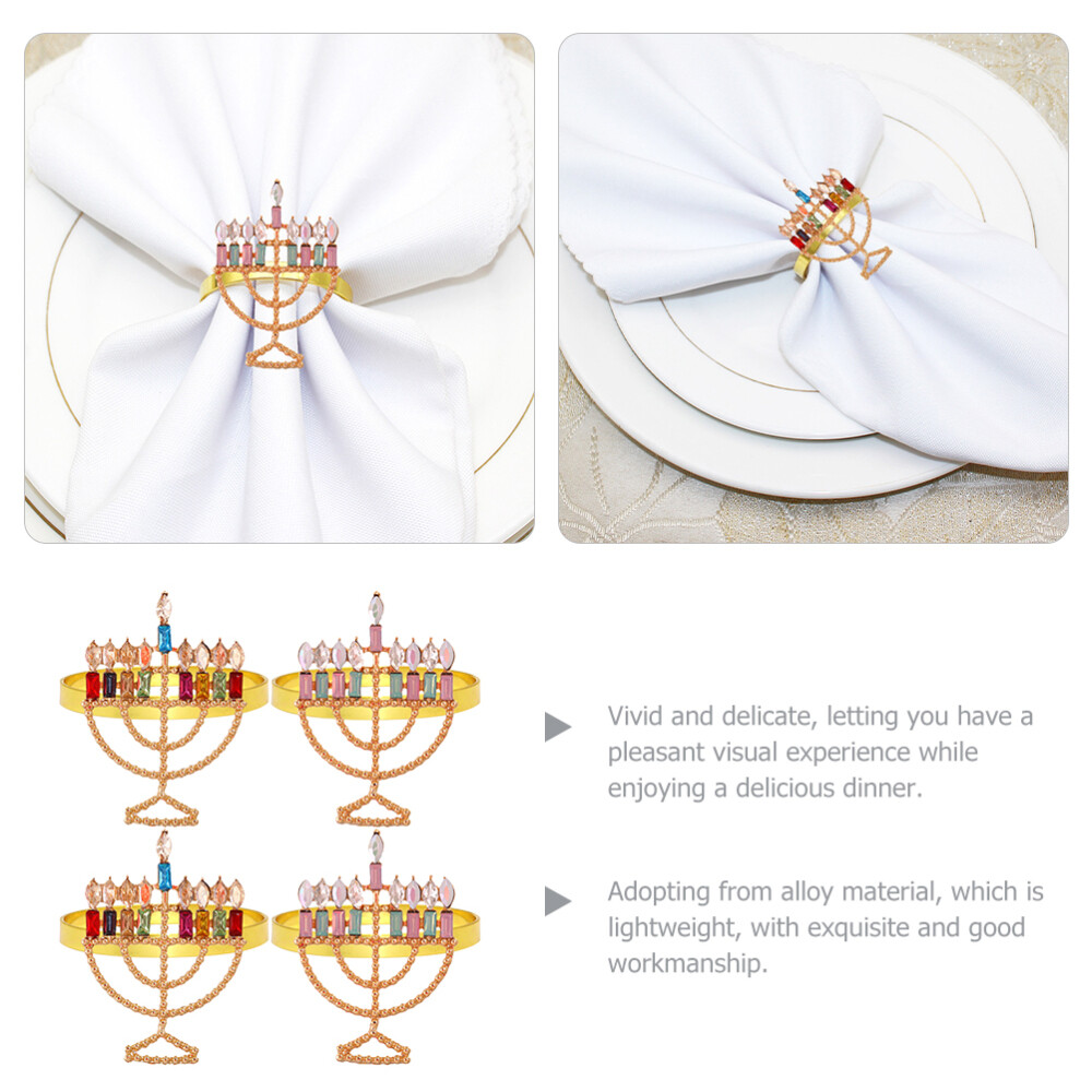 4pcs Menorah Napkin Rings Hanukkah Candle Stand Molding Napkin Buckles