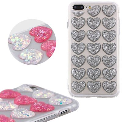 ^ Apple iPhone 7 Plus HERZ 4 GRAU Handy Hülle Schale Heart Herz 3D Glitzer