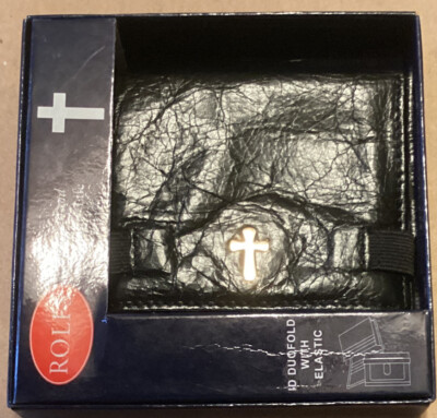 Rolfs ID Card Case Holder Wallet Christian Cross Black Leather 