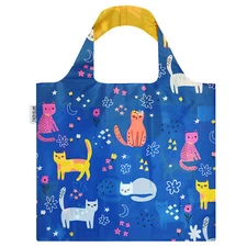 Wrapables Large Reusable Shopping Tote Bag with Outer Pouch, Cute Kitties