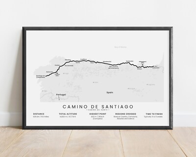 Camino del Norte Trail Print | Camino de Santiago Map Wall Art | Pilgrimage Gift