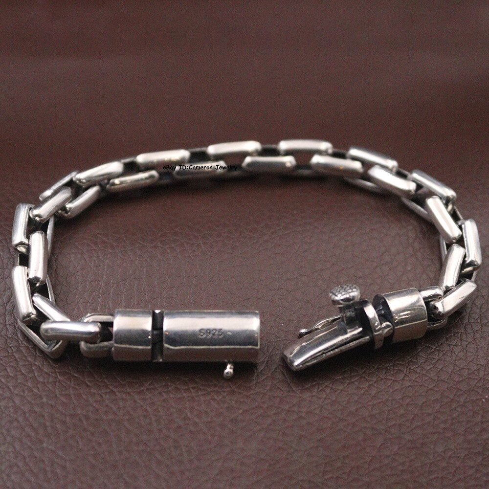 Pure S925 Sterling Silver Chain Men's 8mm Square Cable Link